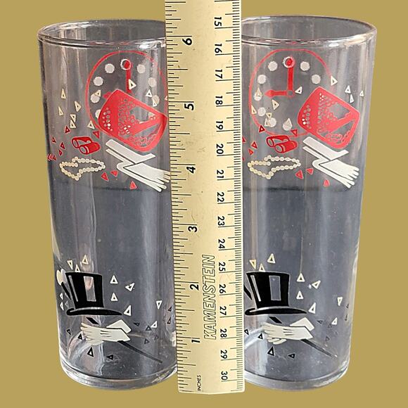 Vintage MCM 1960s Federal Glass "Party Time" High Ball Glasses, Set of Two - Picture 5 of 5